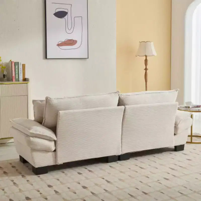 Elegante Divano Profondo in Velluto a Coste: Due Posti con Cuscini e Funzione Letto