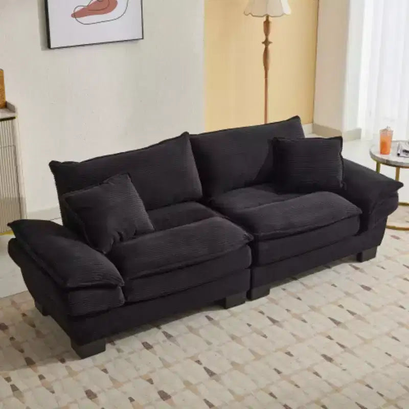 Elegante Divano Profondo in Velluto a Coste: Due Posti con Cuscini e Funzione Letto