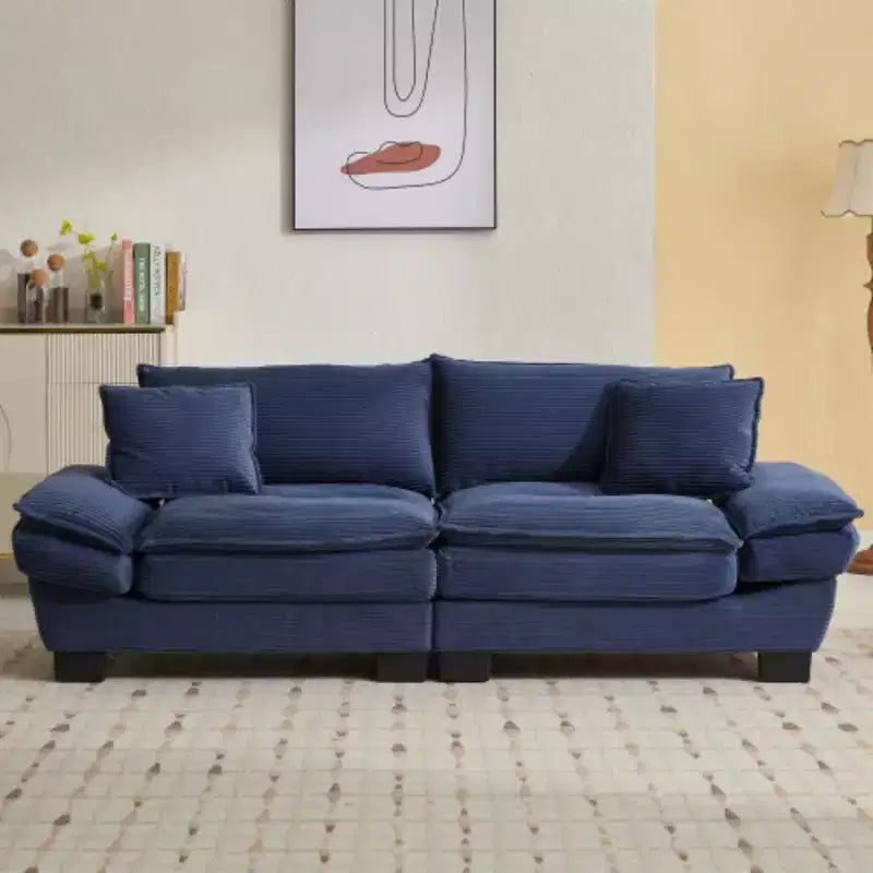 Elegante Divano Profondo in Velluto a Coste: Due Posti con Cuscini e Funzione Letto