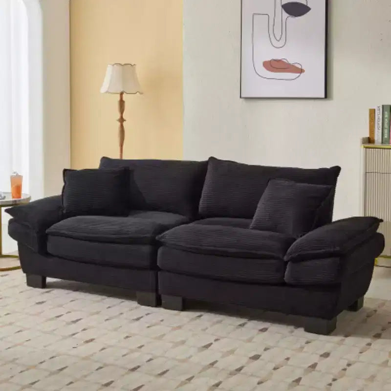 Elegante Divano Profondo in Velluto a Coste: Due Posti con Cuscini e Funzione Letto