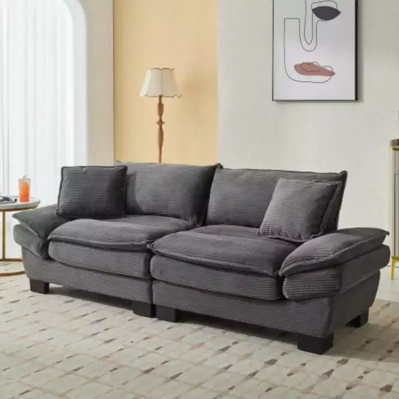 Elegante Divano Profondo in Velluto a Coste: Due Posti con Cuscini e Funzione Letto