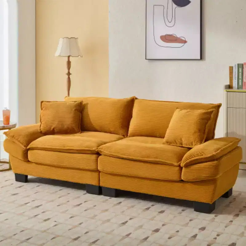 Elegante Divano Profondo in Velluto a Coste: Due Posti con Cuscini e Funzione Letto