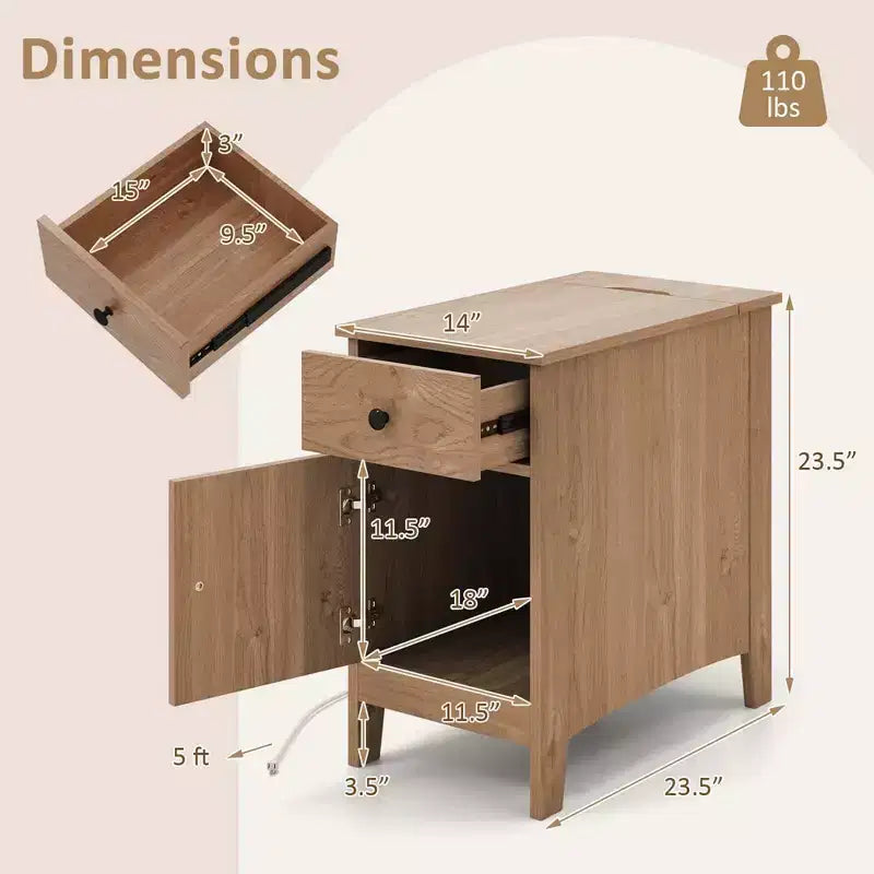 Costway 1/2 Pezzi Tavolino da Divano con Stazione di Ricarica, Tavolino da Notte con Ribalta con Porte USB e Prese Marrone