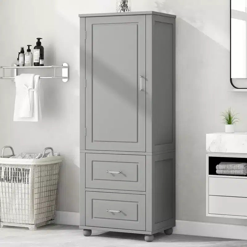 Whisen Mobile da Bagno Alto, Armadietto Autoportante con Due Cassetti e Ripiano Regolabile