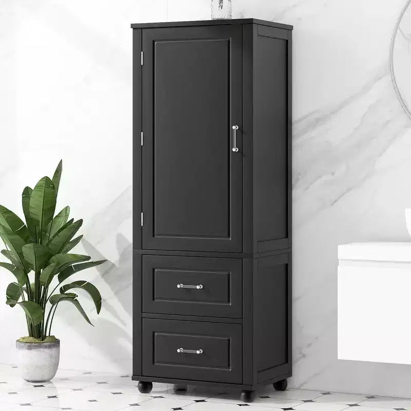 Whisen Mobile da Bagno Alto, Armadietto Autoportante con Due Cassetti e Ripiano Regolabile