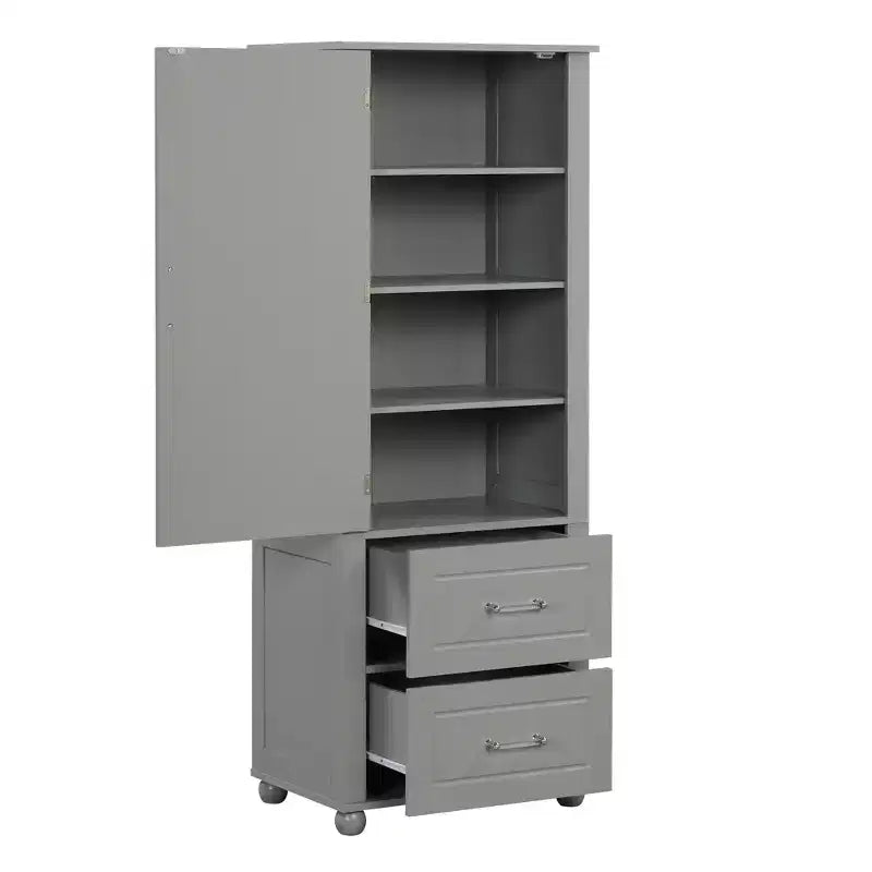Whisen Mobile da Bagno Alto, Armadietto Autoportante con Due Cassetti e Ripiano Regolabile