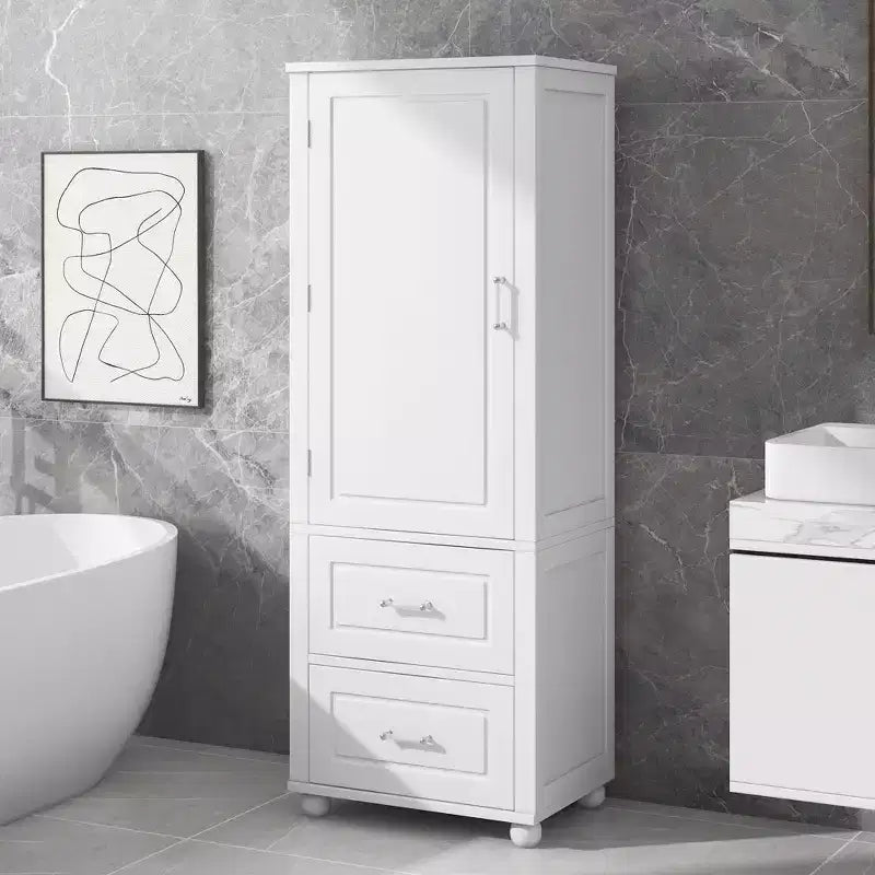 Whisen Mobile da Bagno Alto, Armadietto Autoportante con Due Cassetti e Ripiano Regolabile