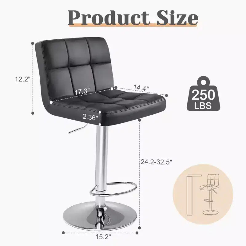 Set di 4 Sgabelli da Bar Regolabili Girevoli: Sgabelli da Bancone in Ecopelle con Schienale Quadrato e Seduta Imbottita (Cucina/Bar Moderno)