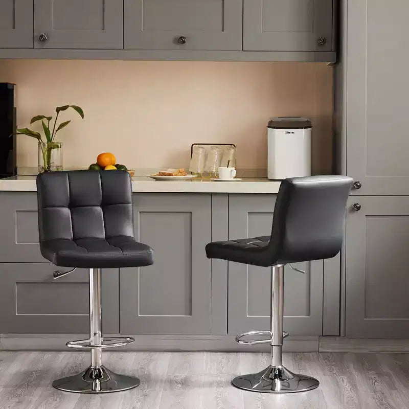Set di 4 Sgabelli da Bar Regolabili Girevoli: Sgabelli da Bancone in Ecopelle con Schienale Quadrato e Seduta Imbottita (Cucina/Bar Moderno)