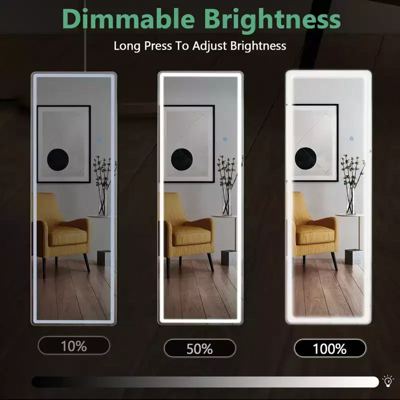 Specchio Illuminato a Piantana con Luce LED a 3 Colori, Staffa Inclusa