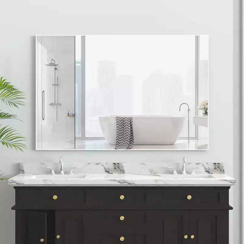 Specchio da bagno moderno con cornice bianca 48x32: Fuori misura, Alluminio, Montaggio a parete, Verticale/Orizzontale