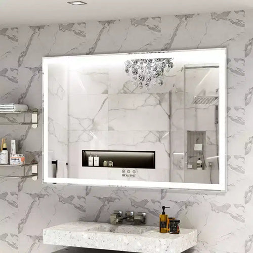 Specchio da bagno a LED oversize 60x40: montaggio a parete, 3 modalità di colore, cornice in alluminio, grande