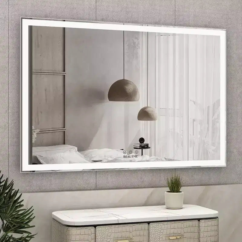 Specchio da bagno a LED oversize 60x40: montaggio a parete, 3 modalità di colore, cornice in alluminio, grande