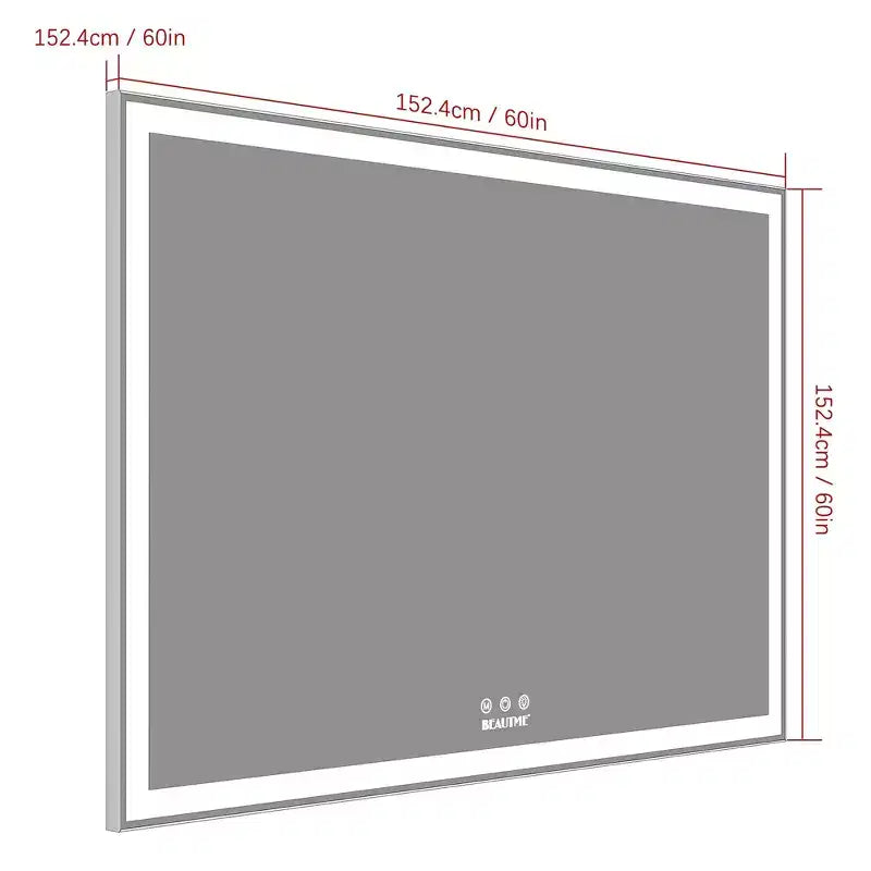 Specchio da bagno a LED oversize 60x40: montaggio a parete, 3 modalità di colore, cornice in alluminio, grande