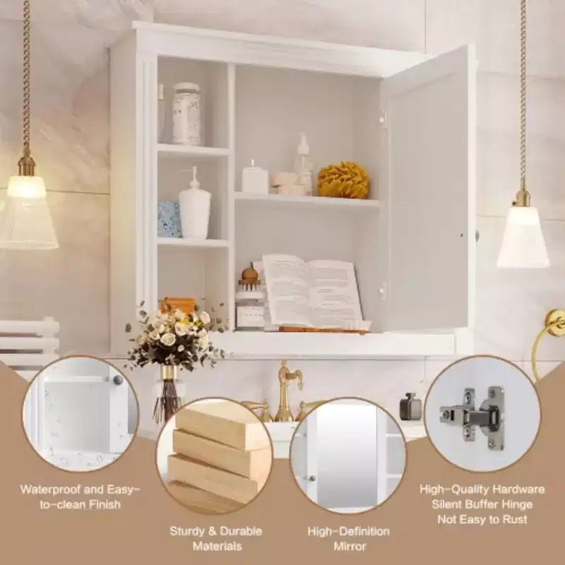 Mobile bagno a parete 35x28 - Armadietto a specchio con ripiani a giorno