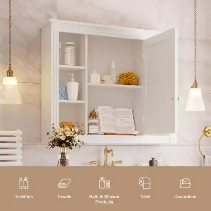 Mobile bagno a parete 35x28 - Armadietto a specchio con ripiani a giorno