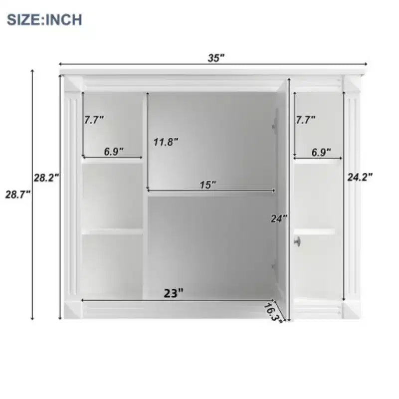 Mobile bagno a parete 35x28 - Armadietto a specchio con ripiani a giorno