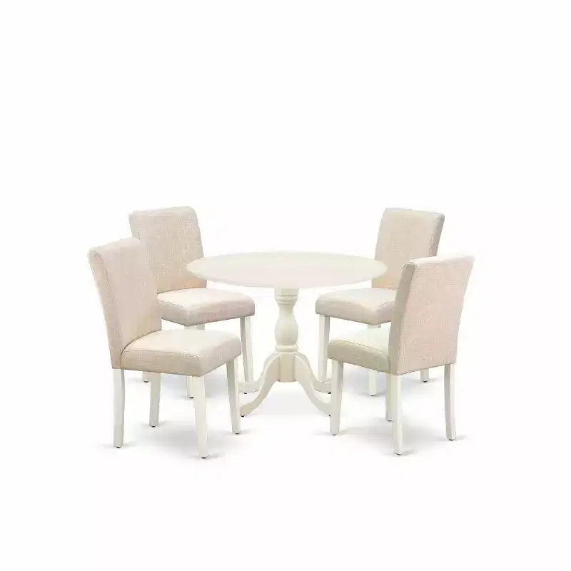 HomeStock Set Tavolo da Pranzo Rotondo 5 Pezzi con Sedie Parsons in Tessuto di Lino