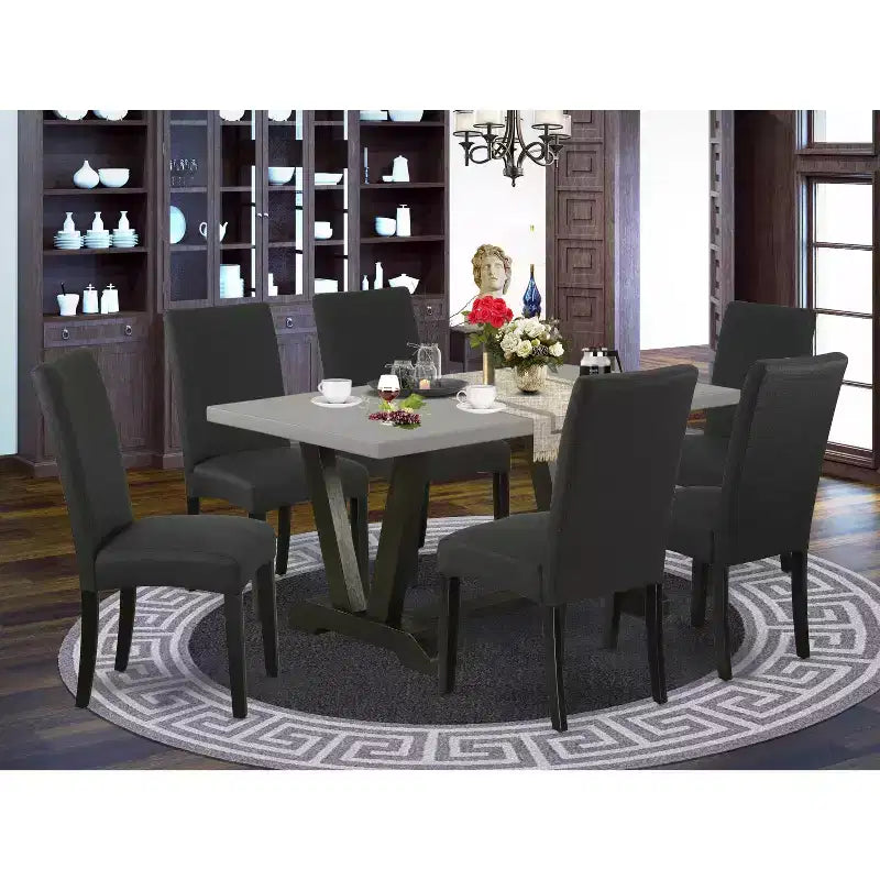 Set da tavolo da pranzo rettangolare multi-colore HomeStock da 7 pezzi con sedie in tessuto di lino