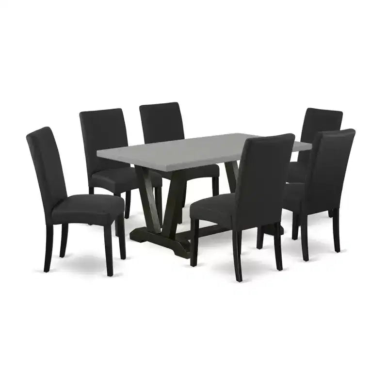 Set da tavolo da pranzo rettangolare multi-colore HomeStock da 7 pezzi con sedie in tessuto di lino