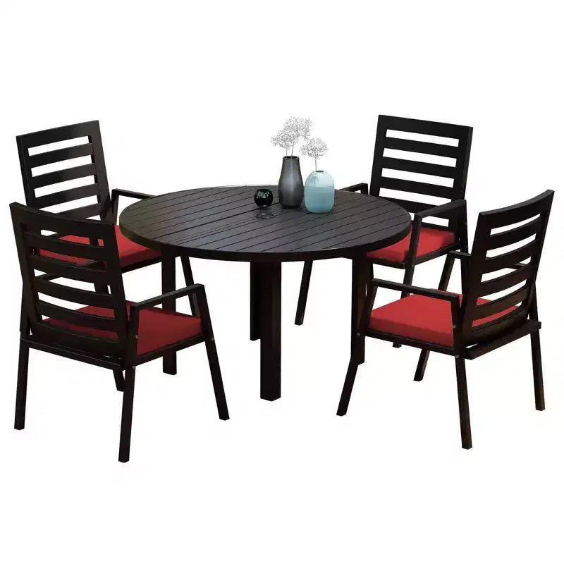 LeisureMod Chelsea Set da Pranzo da Giardino 5 Pezzi, Tavolo da Pranzo Rotondo in Alluminio da 48 pollici e 4 Sedie da Pranzo con Braccioli