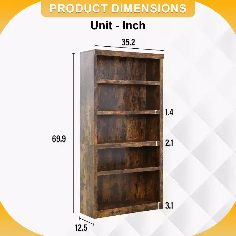 BestMassage Scaffale a 5 Ripiani in Legno e Facile Accesso per Soggiorno Camera da Letto Ufficio, Marrone