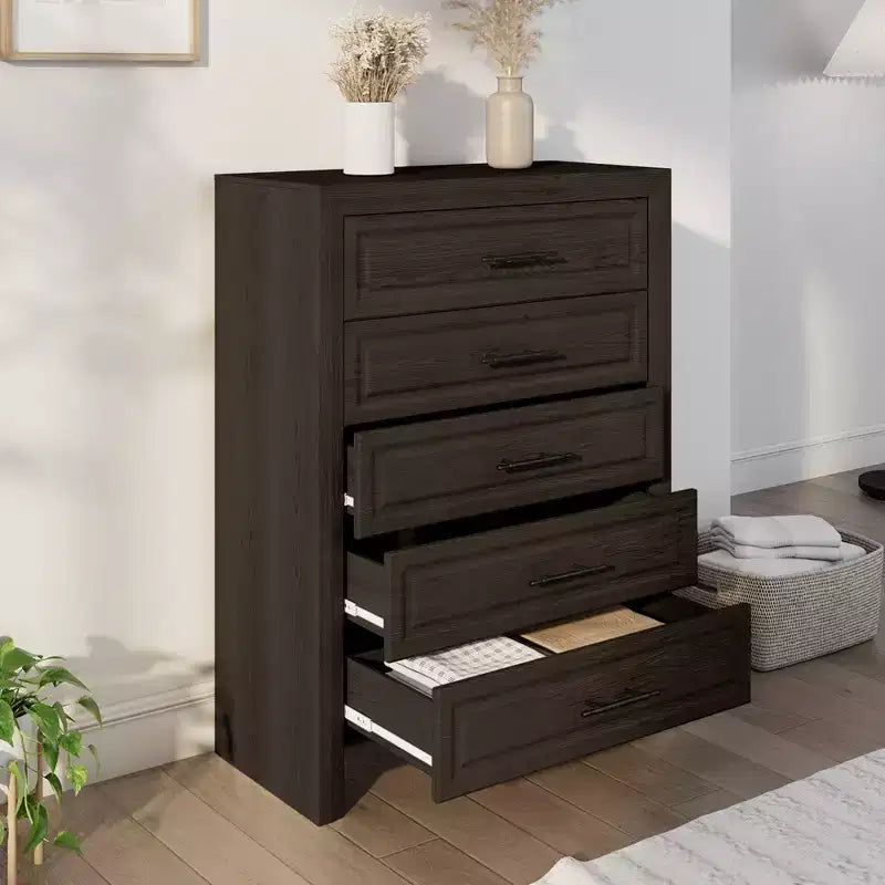 Set Mobili Camera da Letto 5 Pezzi Antico Naturale Queen Size in Legno - Letto, 2 Comò, Specchio e Comodino