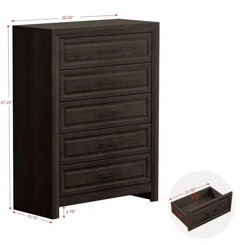 Set Mobili Camera da Letto 5 Pezzi Antico Naturale Queen Size in Legno - Letto, 2 Comò, Specchio e Comodino