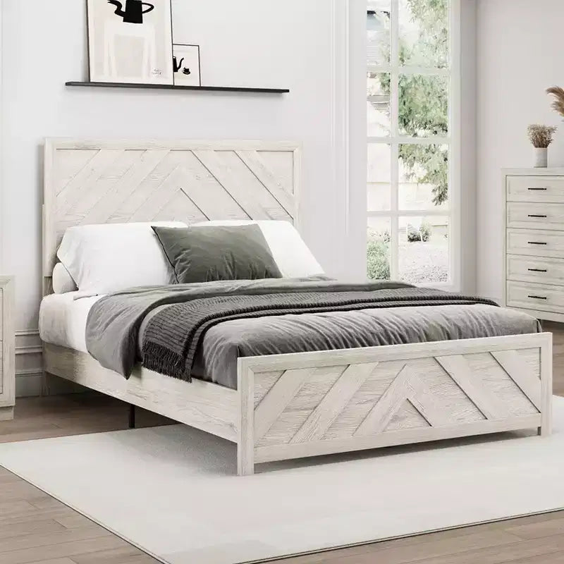 Set Mobili Camera da Letto 5 Pezzi Antico Naturale Queen Size in Legno - Letto, 2 Comò, Specchio e Comodino