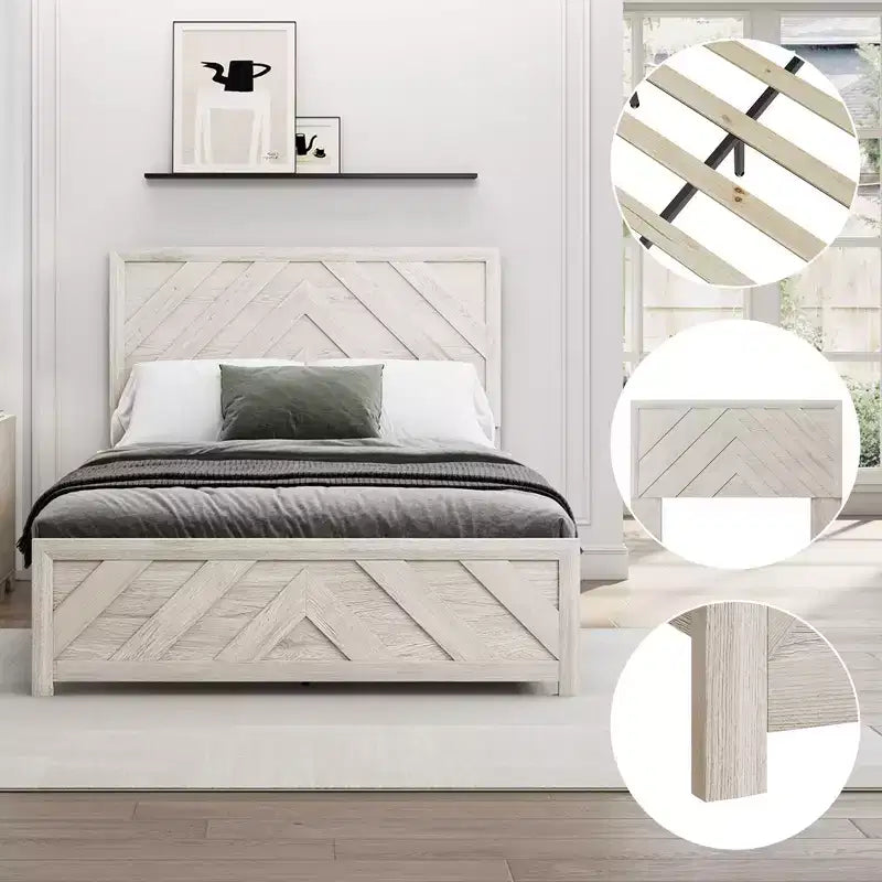 Set Mobili Camera da Letto 5 Pezzi Antico Naturale Queen Size in Legno - Letto, 2 Comò, Specchio e Comodino
