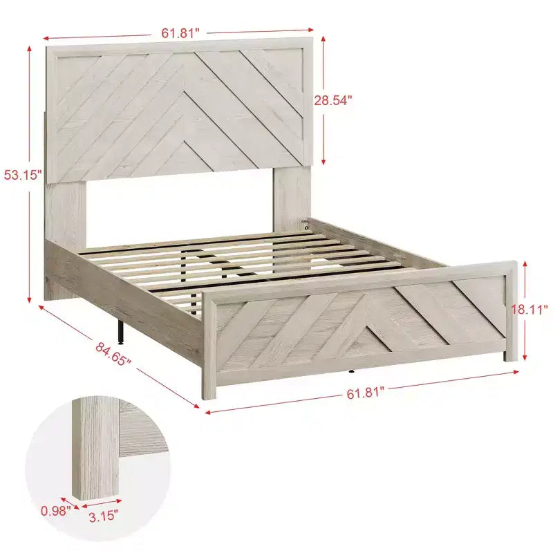 Set Mobili Camera da Letto 5 Pezzi Antico Naturale Queen Size in Legno - Letto, 2 Comò, Specchio e Comodino
