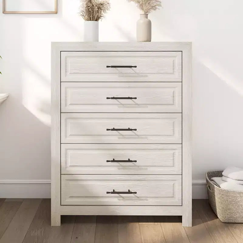 Set Mobili Camera da Letto 5 Pezzi Antico Naturale Queen Size in Legno - Letto, 2 Comò, Specchio e Comodino
