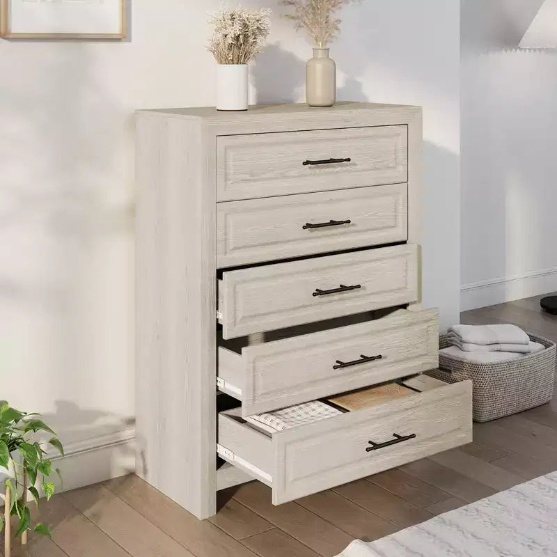 Set Mobili Camera da Letto 5 Pezzi Antico Naturale Queen Size in Legno - Letto, 2 Comò, Specchio e Comodino