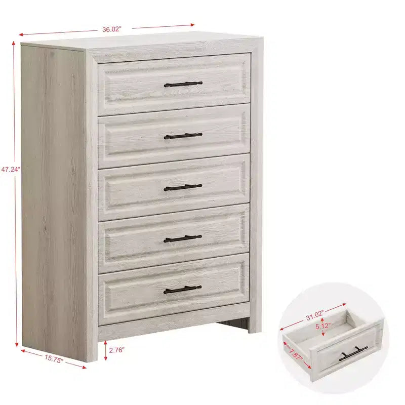 Set Mobili Camera da Letto 5 Pezzi Antico Naturale Queen Size in Legno - Letto, 2 Comò, Specchio e Comodino