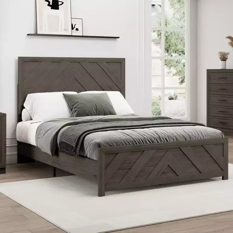 Set Mobili Camera da Letto 5 Pezzi Antico Naturale Queen Size in Legno - Letto, 2 Comò, Specchio e Comodino