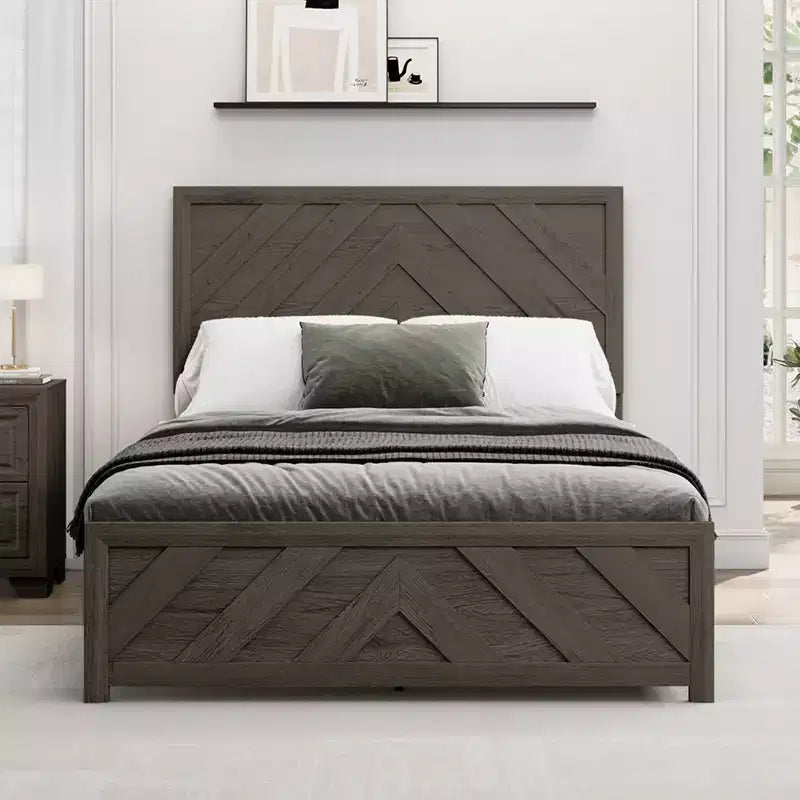 Set Mobili Camera da Letto 5 Pezzi Antico Naturale Queen Size in Legno - Letto, 2 Comò, Specchio e Comodino