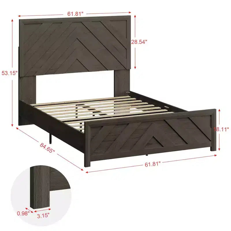 Set Mobili Camera da Letto 5 Pezzi Antico Naturale Queen Size in Legno - Letto, 2 Comò, Specchio e Comodino