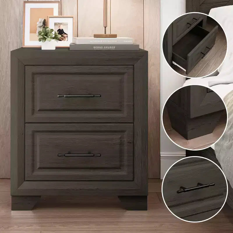 Set Mobili Camera da Letto 5 Pezzi Antico Naturale Queen Size in Legno - Letto, 2 Comò, Specchio e Comodino