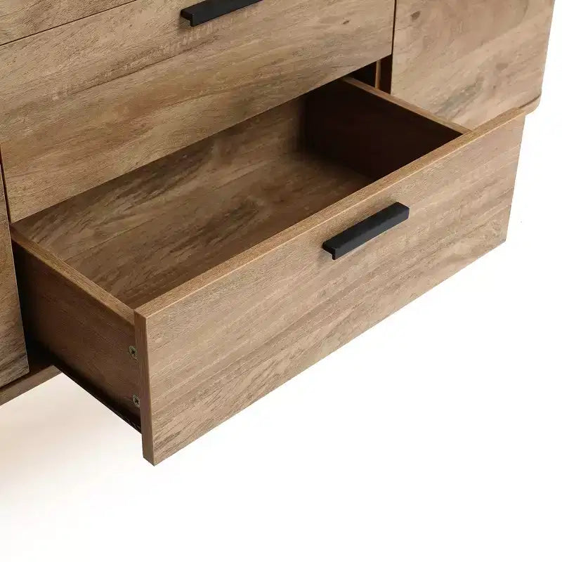Mobile credenza LuxenHome con ante e cassetti, cassettiera accentata in legno multistrato di rovere naturale larga 59'' con 2 ante e 3 cassetti
