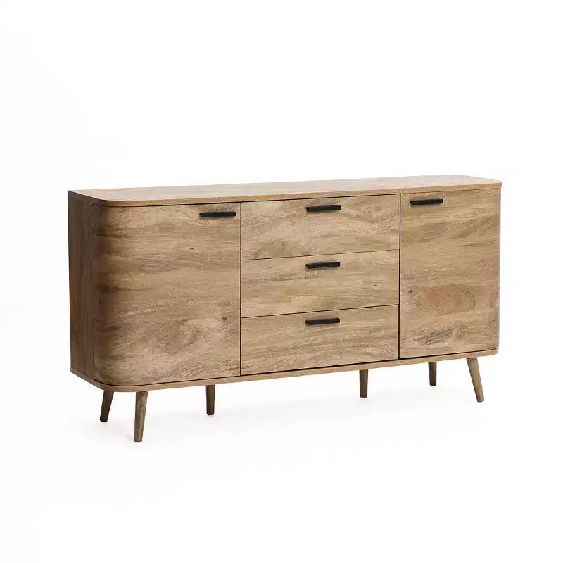Mobile credenza LuxenHome con ante e cassetti, cassettiera accentata in legno multistrato di rovere naturale larga 59'' con 2 ante e 3 cassetti