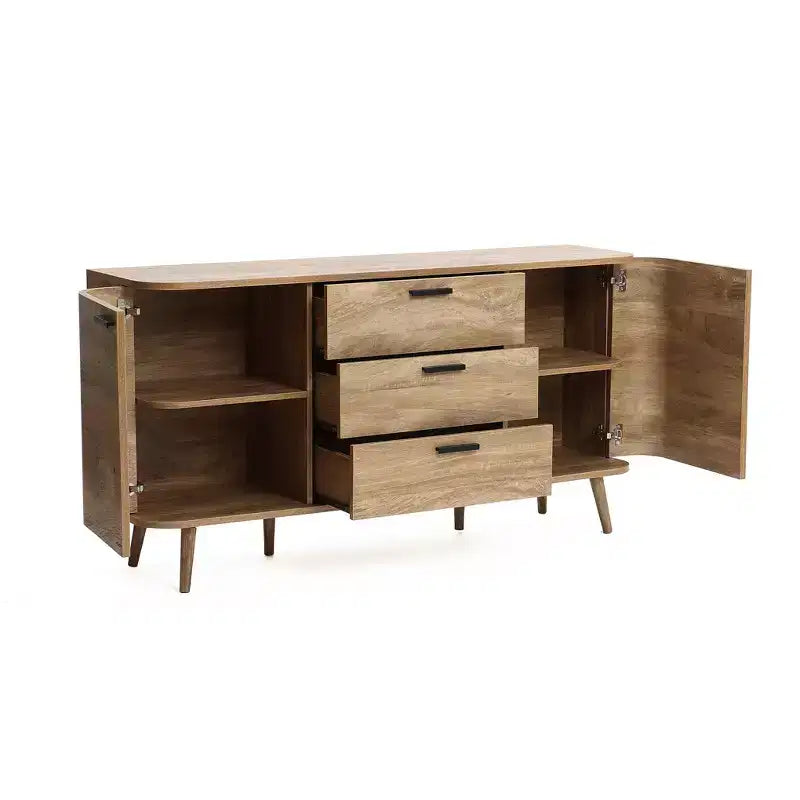 Mobile credenza LuxenHome con ante e cassetti, cassettiera accentata in legno multistrato di rovere naturale larga 59'' con 2 ante e 3 cassetti