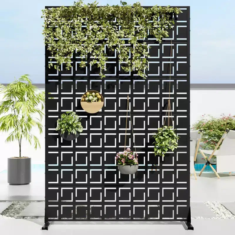 72 H47W Fioriera Dovelina in Metallo Nero con Schermo Grigliato per la Privacy per Patio, Giardino e Balconi di Bar