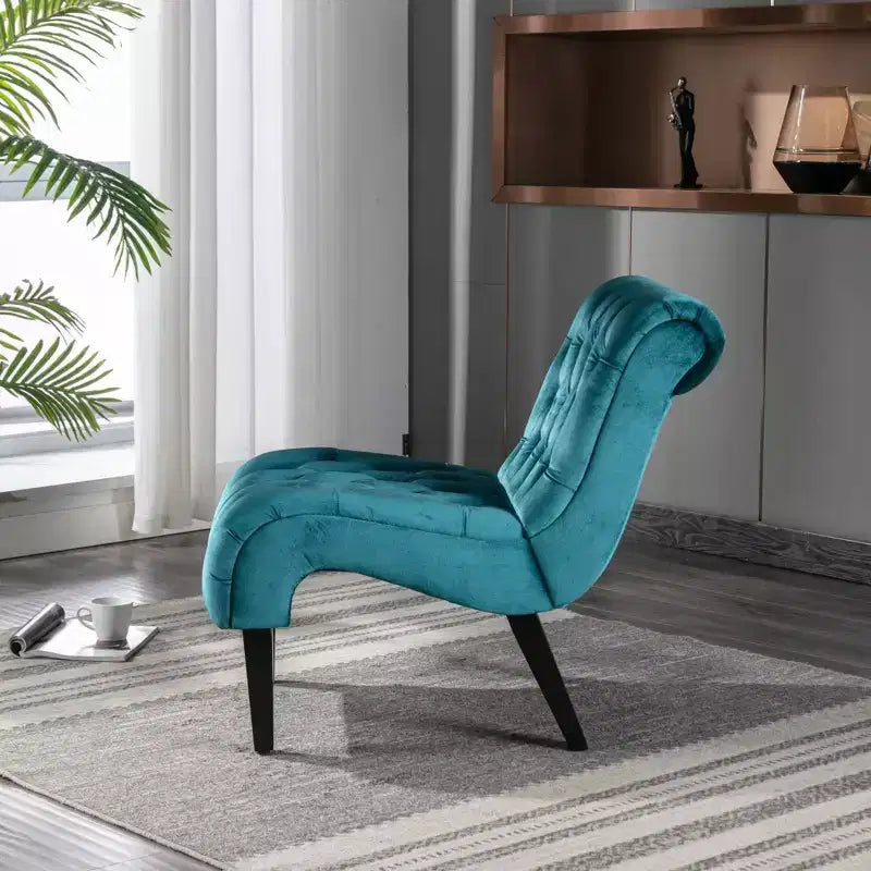 Poltrona moderna senza braccioli in velluto per soggiorno/poltrona per il tempo libero, sedia imbottita in tessuto con bottoni, comoda, con gambe in legno per camera da letto