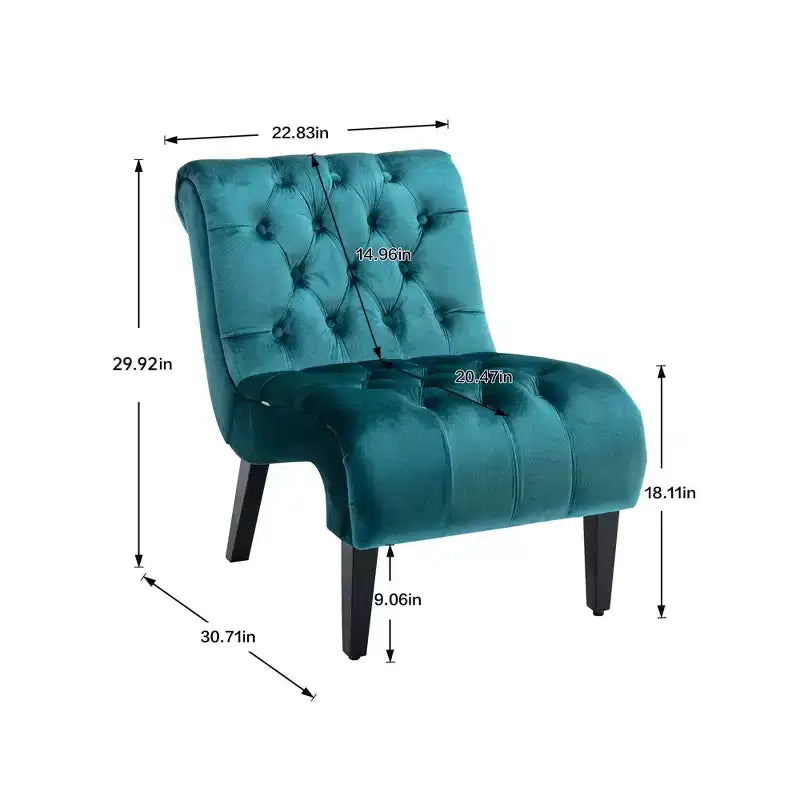 Poltrona moderna senza braccioli in velluto per soggiorno/poltrona per il tempo libero, sedia imbottita in tessuto con bottoni, comoda, con gambe in legno per camera da letto