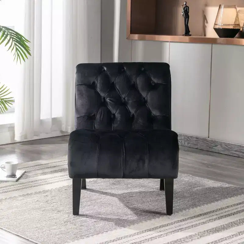 Poltrona moderna senza braccioli in velluto per soggiorno/poltrona per il tempo libero, sedia imbottita in tessuto con bottoni, comoda, con gambe in legno per camera da letto