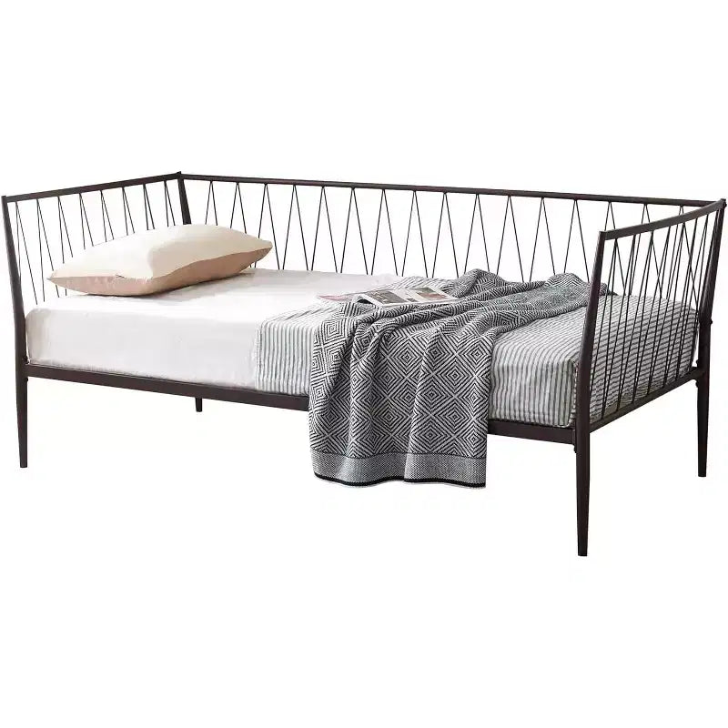 Kings Brand Furniture - Telaio Letto Divano in Metallo Moderno Misura Matrimoniale con Supporto Materasso, Letto da Giorno per Soggiorno, Camera da Letto, Stanza degli Ospiti, Bronzo