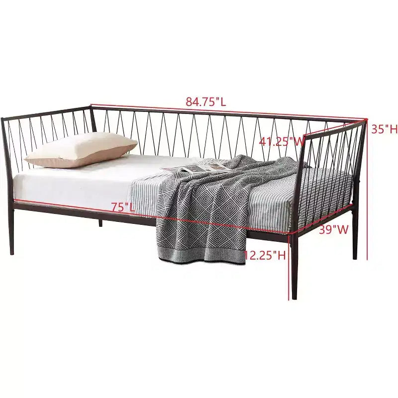 Kings Brand Furniture - Telaio Letto Divano in Metallo Moderno Misura Matrimoniale con Supporto Materasso, Letto da Giorno per Soggiorno, Camera da Letto, Stanza degli Ospiti, Bronzo