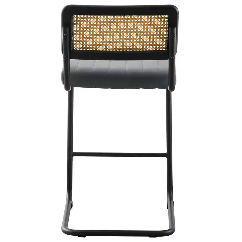 Bekrvio 26 Sgabelli da Bar Altezza Contatore - Rattan, Rivestimento in Velluto con Schienale in Cannetta & Struttura in Metallo, Sgabelli da Cucina Moderni di Metà Secolo per Isola da Cucina