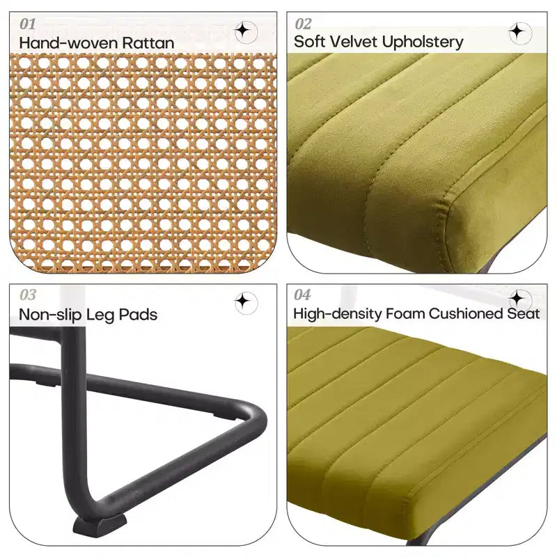Bekrvio 26 Sgabelli da Bar Altezza Contatore - Rattan, Rivestimento in Velluto con Schienale in Cannetta & Struttura in Metallo, Sgabelli da Cucina Moderni di Metà Secolo per Isola da Cucina