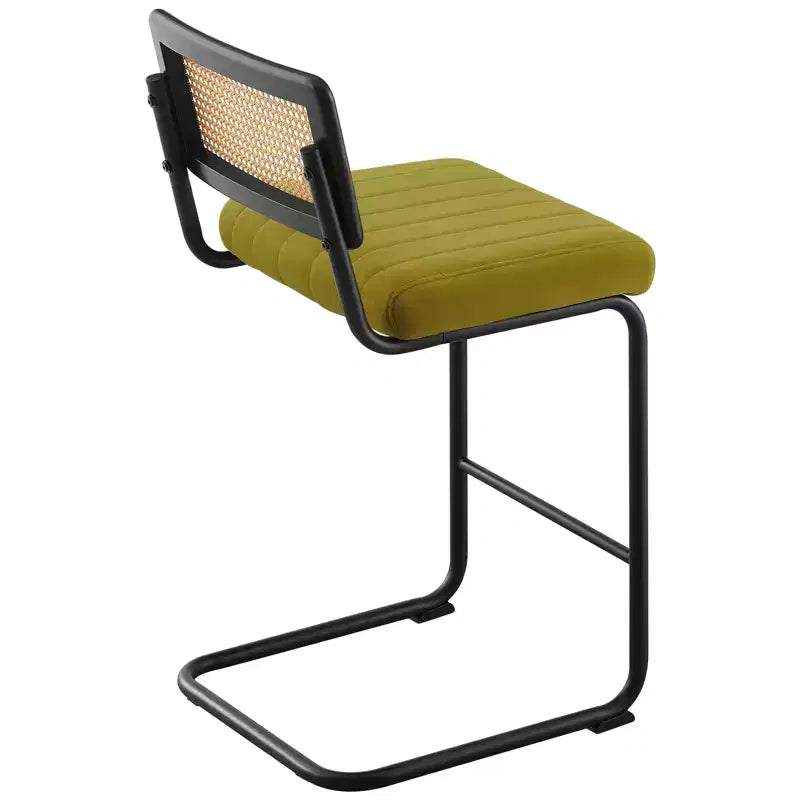 Bekrvio 26 Sgabelli da Bar Altezza Contatore - Rattan, Rivestimento in Velluto con Schienale in Cannetta & Struttura in Metallo, Sgabelli da Cucina Moderni di Metà Secolo per Isola da Cucina
